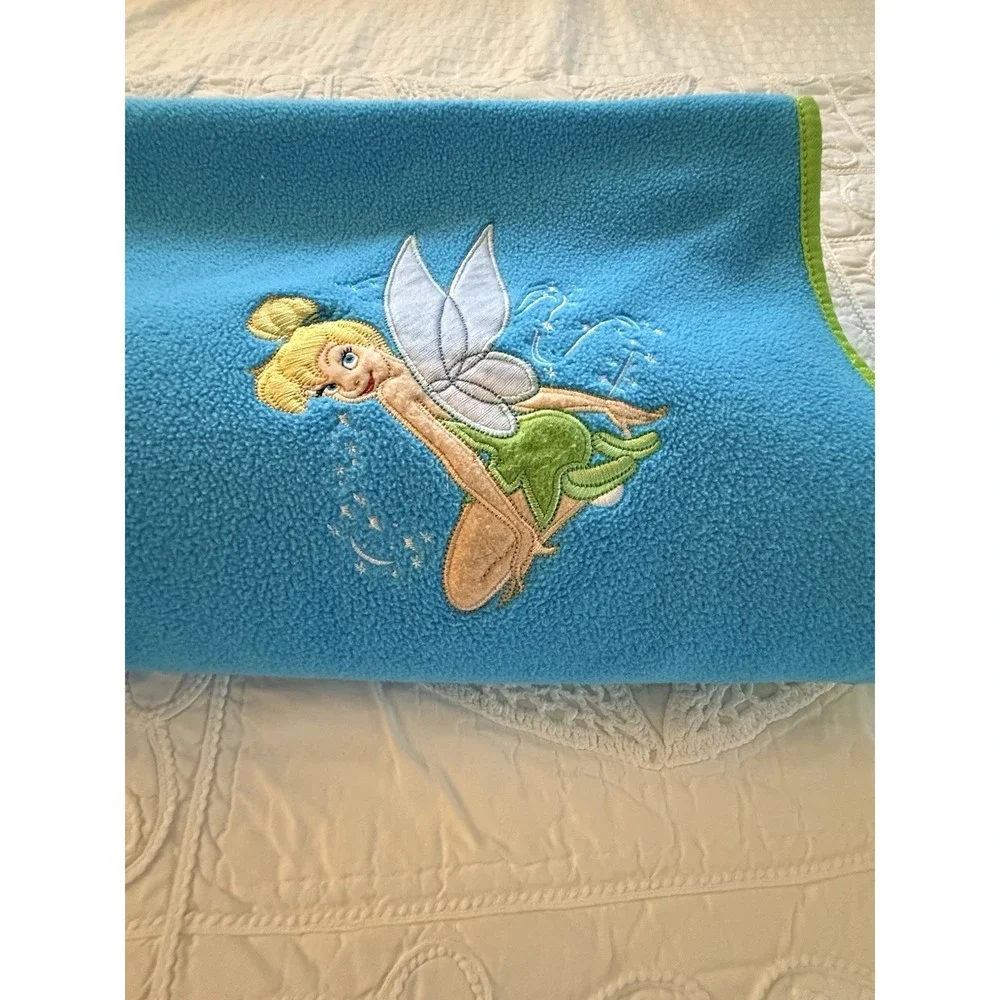 Disney Store Blue‎ Green Trim Tinker Bell Blanket Fleece Wings Fairy 60